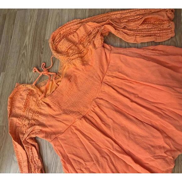Torrid Orange Swiss Dot Lace Detail 3/4 Sleeve Tunic Blouse Size 1 - Picture 11 of 11